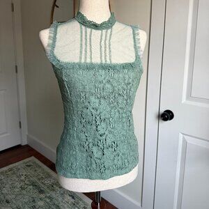 Anthropologie Lu Lu Lame Teal Lace Mock Neck Top Size Medium